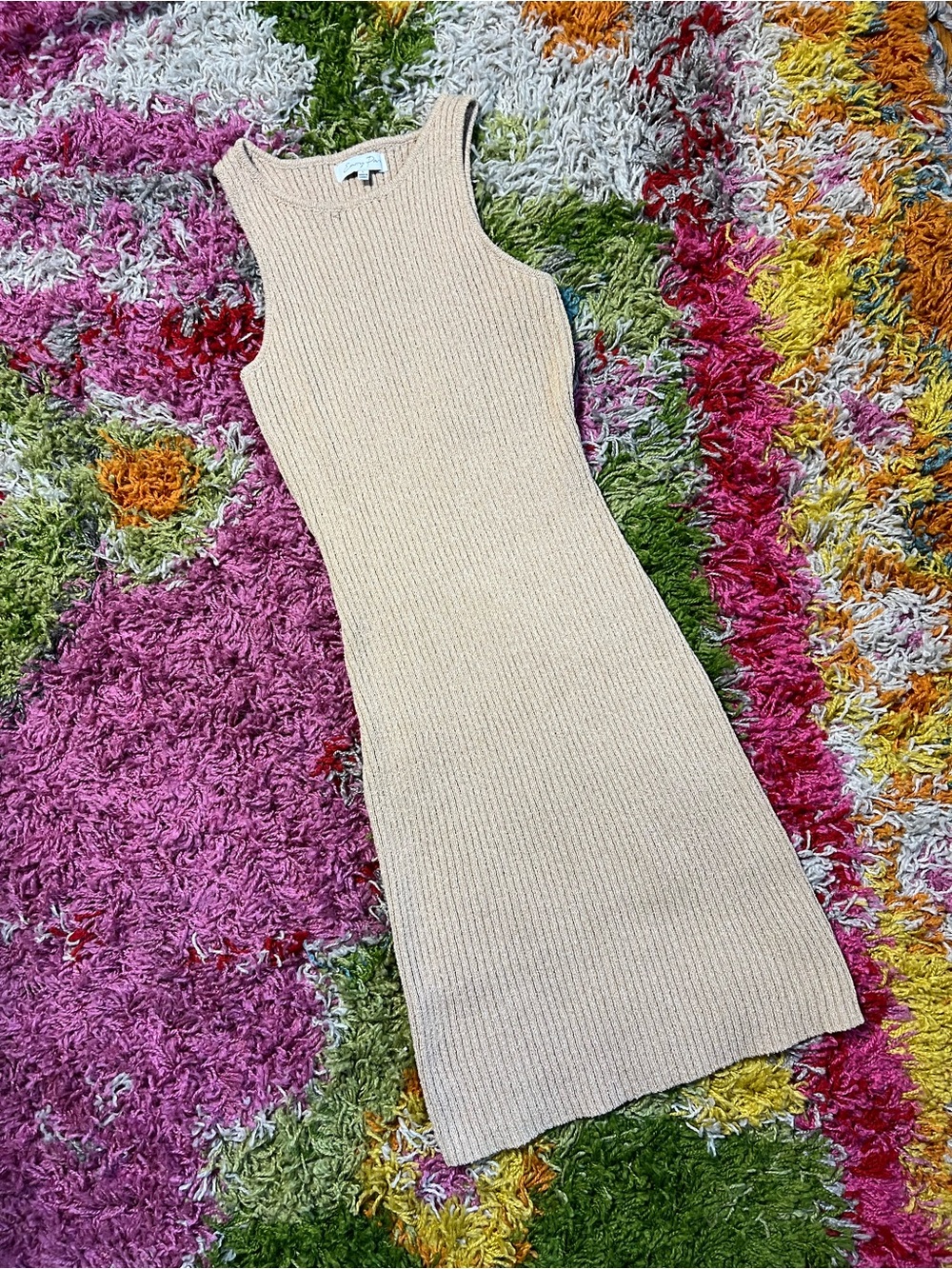 emory park Beige Ribbed Knit Tank Mini Dress